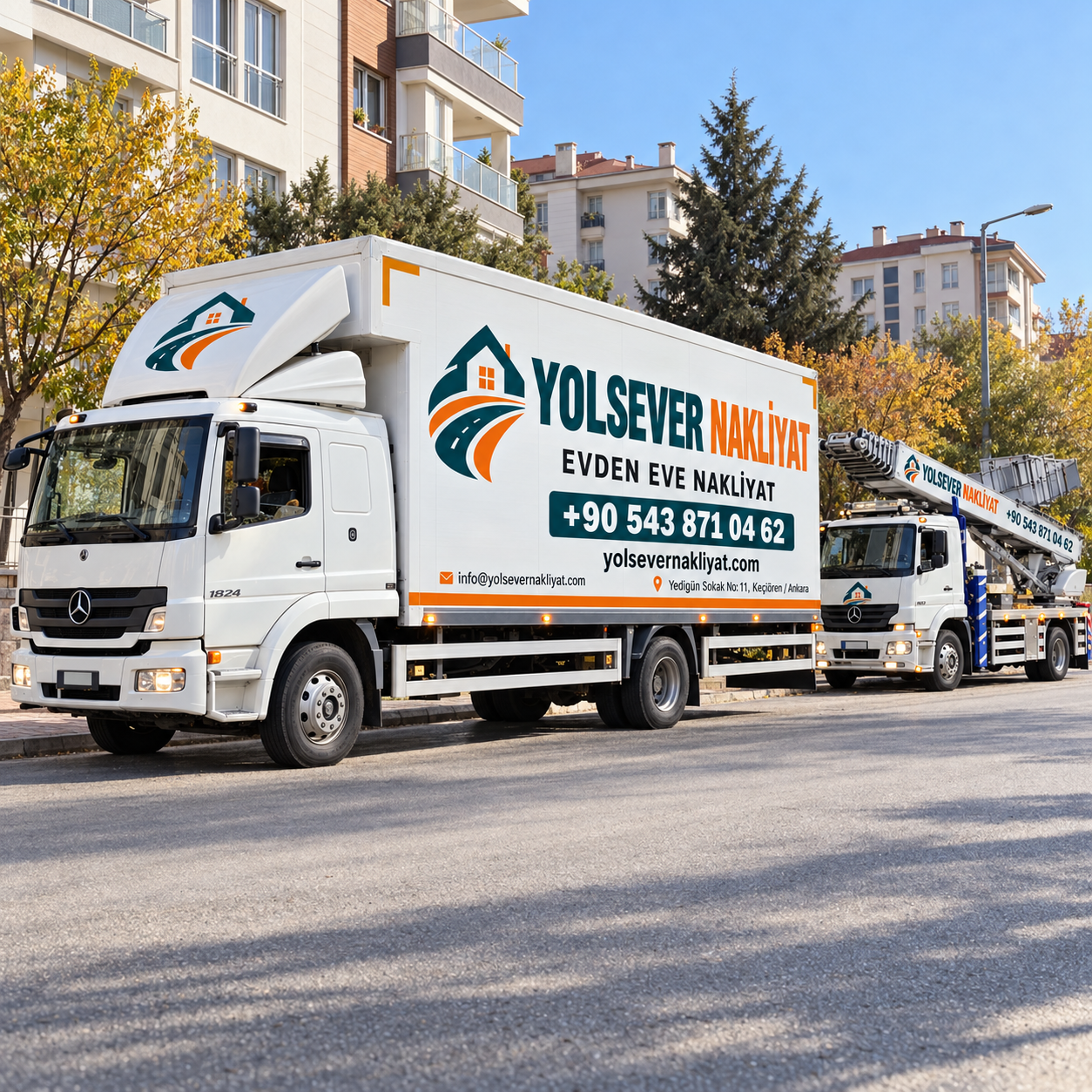 Ankara konutları önündeki Yolsever Nakliyat taşıma kamyonu